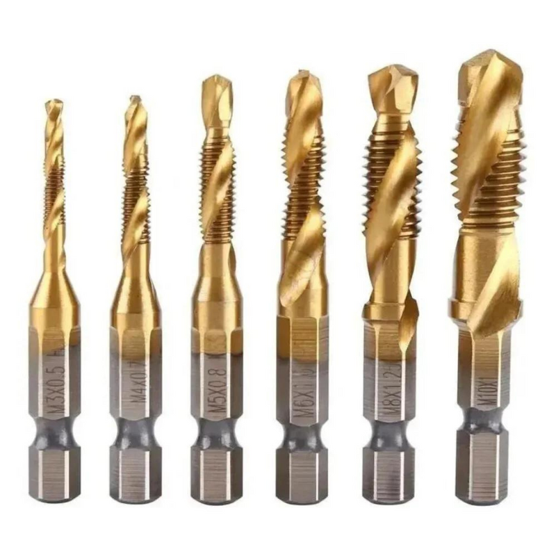 JOGO 6 BROCAS TITANIUM PERFURA E FAZ ROSCA M3/4/5/6/8/10 MM *