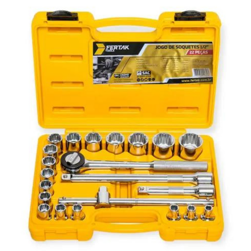 JOGO SOQUETE 1/2" (8-32) 22 PCS FERTAK