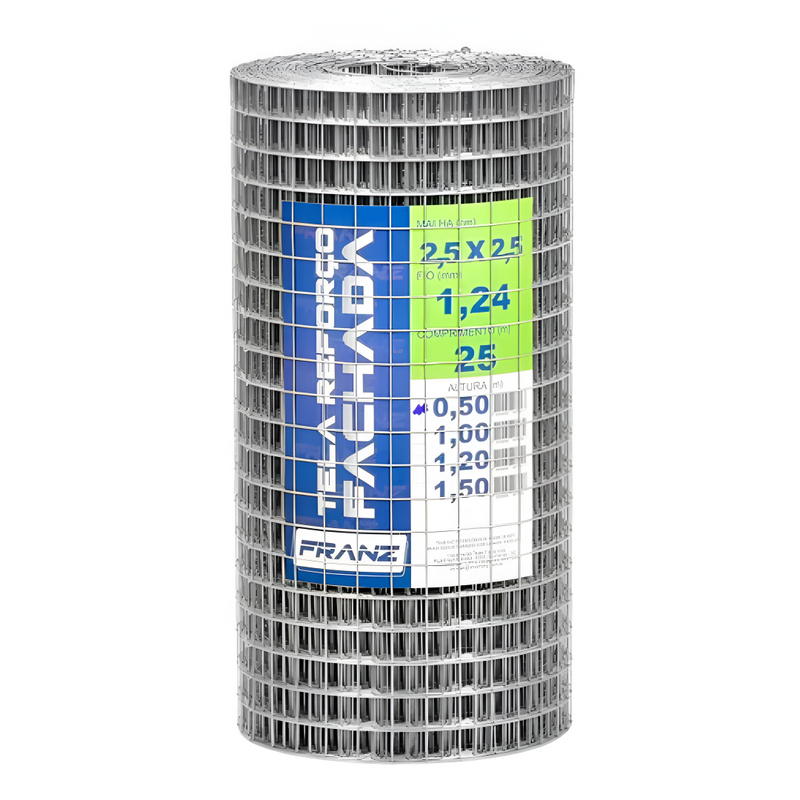 TELA SOLDADA REFORCO FACHADA ALT 0,50M -2,5X2,5CMX1,24MM RL25M FRANZ