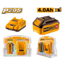 KIT COM 1 CARREGADOR INTELIGENTE E 1 BATERIA ION-LITIO INGCO 4.0AH 20V LINHA P20S