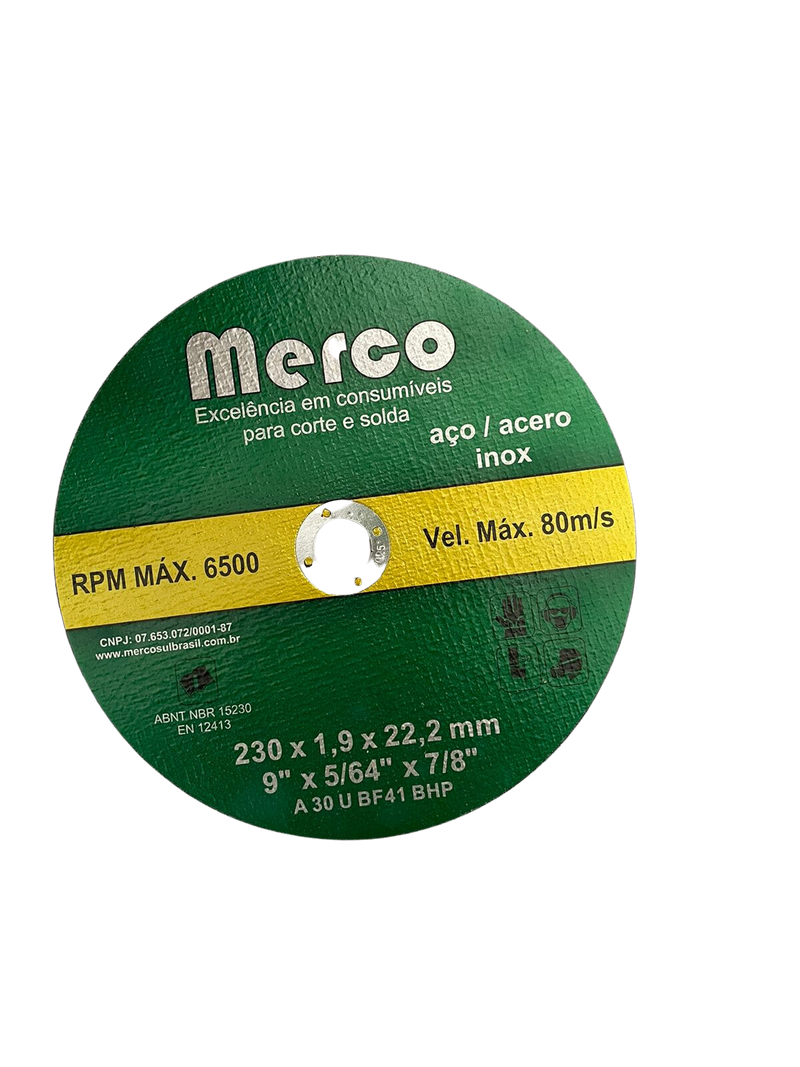 DISCO ABRASIVO DE CORTE 9 X 1,9MM X 22.2MM MERCO