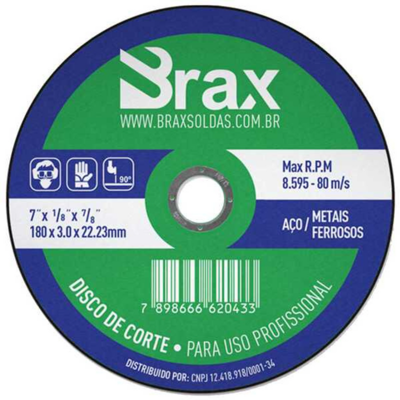 DISCO ABRASIVO DE CORTE 7" 180X3.0X22.23 INOX BRAX