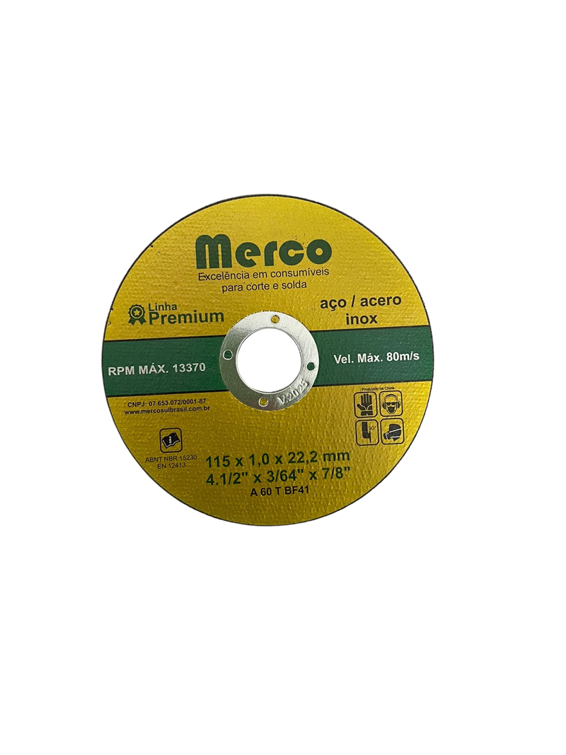 DISCO ABRASIVO DE CORTE PREMIUM 4.1/2 X 1.00 X 22,2 MM MERCO