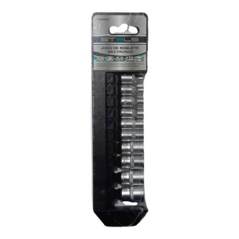 JOGO DE SOQUETE SEXTAVADO ENCAIXE 1/4POL., CROMO VANADIO, 4-13MM, 10PCS // STELS