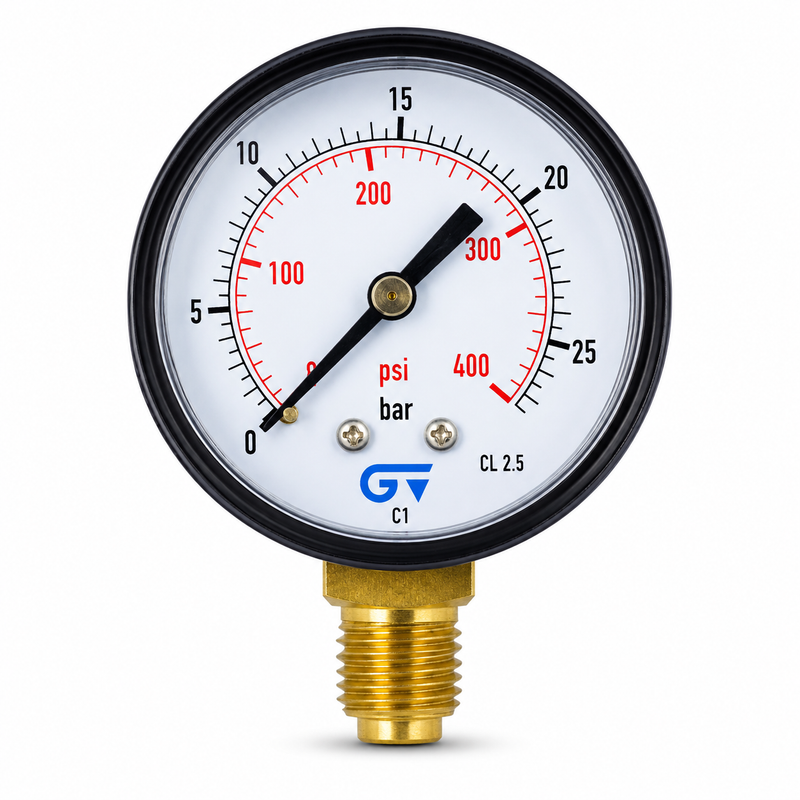 Manômetro Genebre 1/4 BSP 0-25 Bar 0-400 PSI Ø53mm