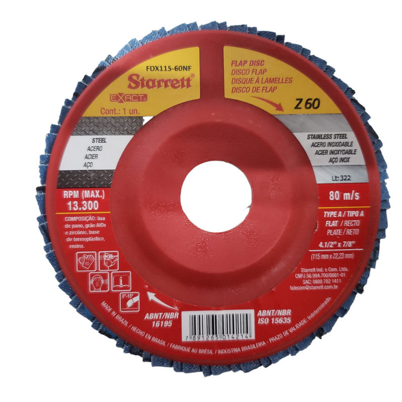 DISCO FLAP MOD. EXACT EM NYLON RETO TIPO A - 115 X 22,23MM (4.1/2" X 7/8") GRAO 80 STARRETT