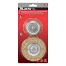 JOGO DE ESCOVA LATONADA, 1 PLANA 100MM, 1 TIPO COPO 75MM, COM HASTE, 2PCS // MTX
