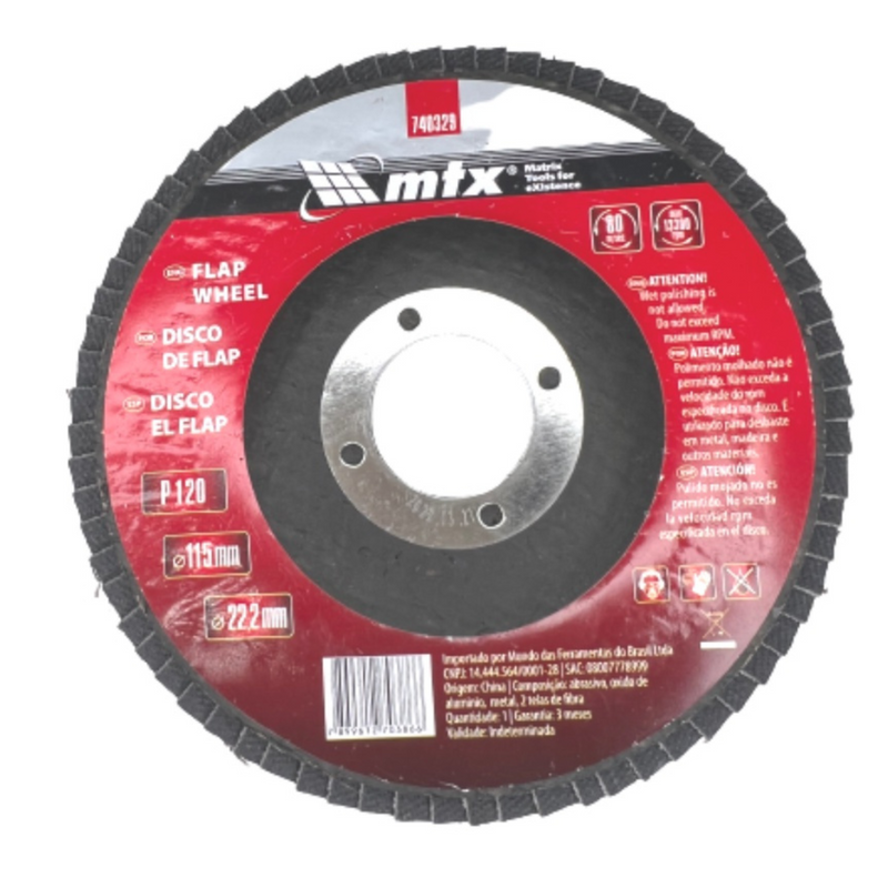 DISCO FLAP LIXA, GRAO 120, 115 X 22MM - MTX