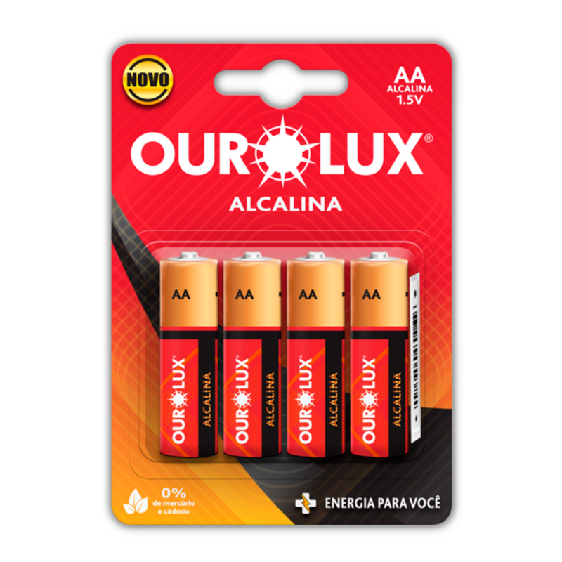 PILHA ALCALINA AA PEQUENA BLISTER 4 UN/- OUR LUX