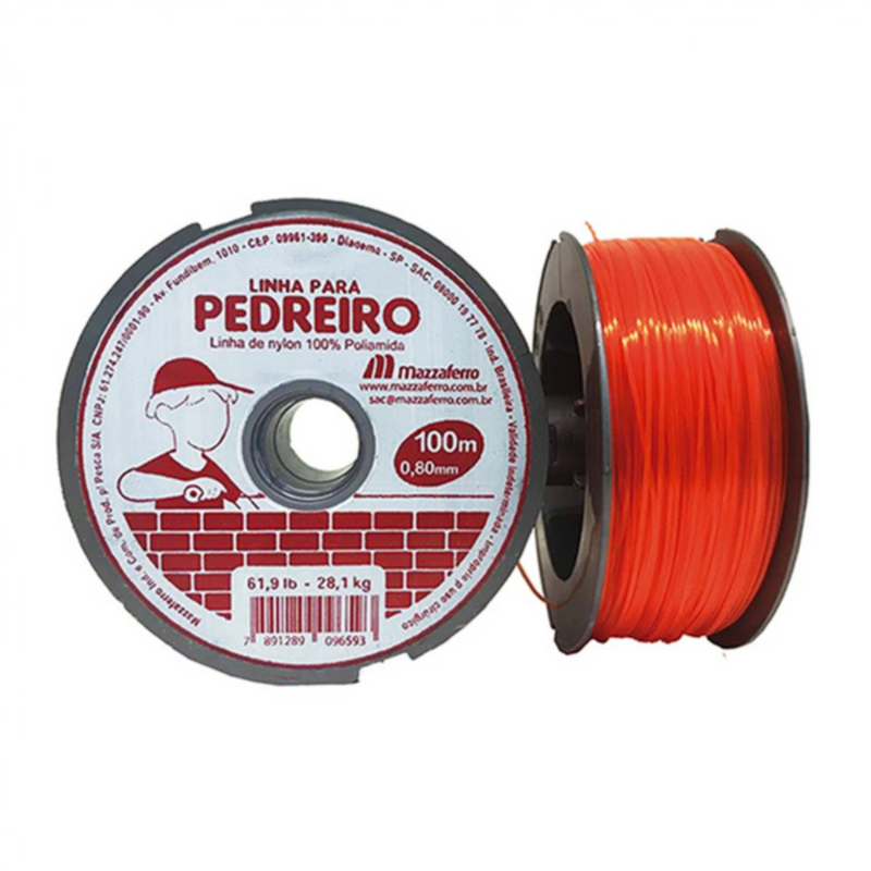 LINHA NYLON PEDREIRO LARANJA 0,80mm 100m - MAZZAFERRO